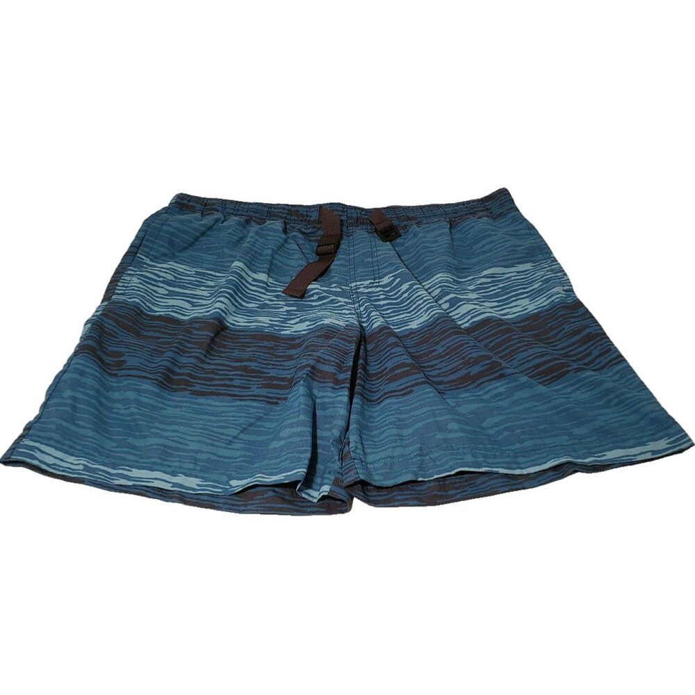 Columbia Omni-Shade Men L Board Shorts Teal Wave Print Clip Belt EUC UPF Sun